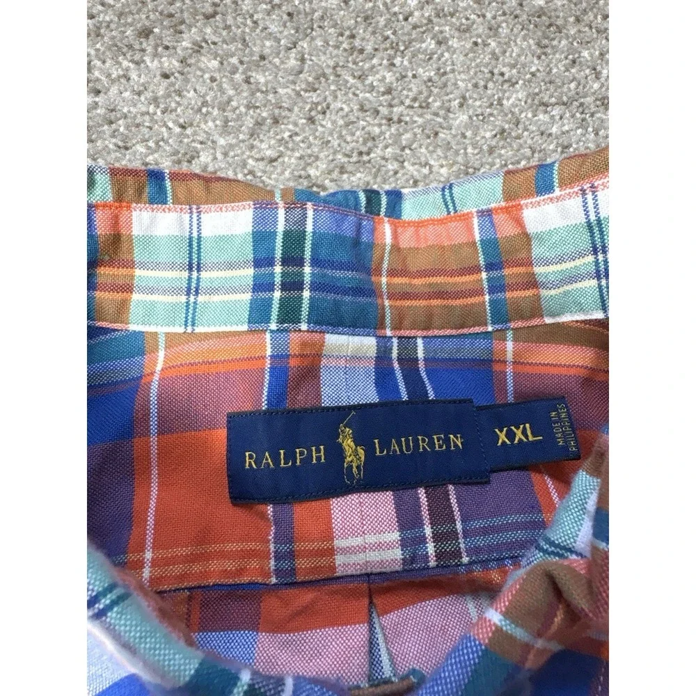 Polo Ralph Lauren Men's XXL 2XL Button Down Shirt Long Sleeve Plaid Orange Blue